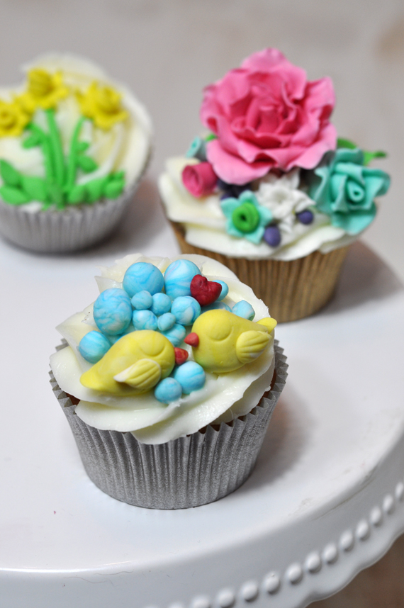 curso de cupcakes de flores y pajaritos